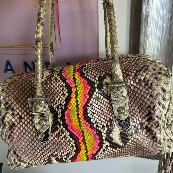 Snake Print Handbag with Pink and Yellow Accents
REAL PYTHON MADE IN ITALY - Picture 1 of 12